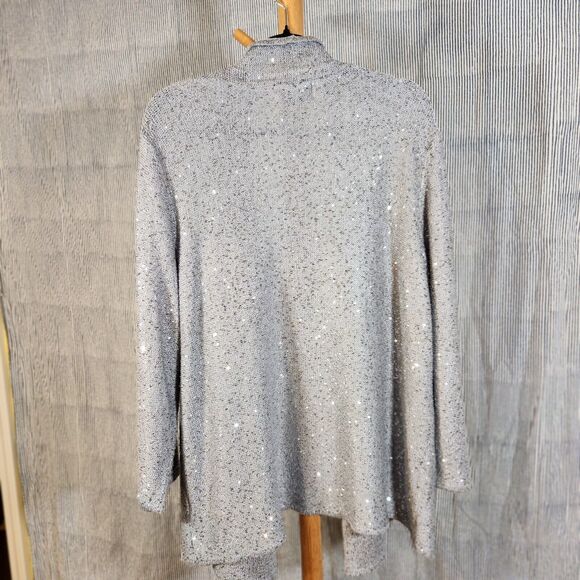 Alfred Dunner 2X $103‎ Silver Gray Sparkle Sequin Open Front Cardigan Sweater - Picture 4 of 9